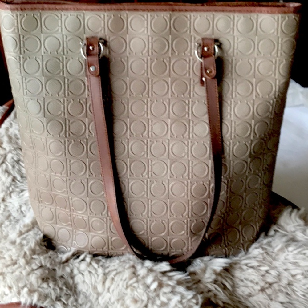 Salvatore Ferragamo Beige and Brown Tote Bag